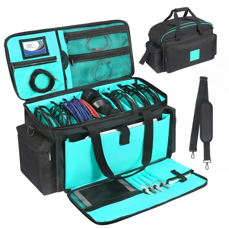 Traveling DJ Device Cable Parts Storage Portable Box Nylon PVC Material Cases DJ Performance Carrying Bag Detachable Partition