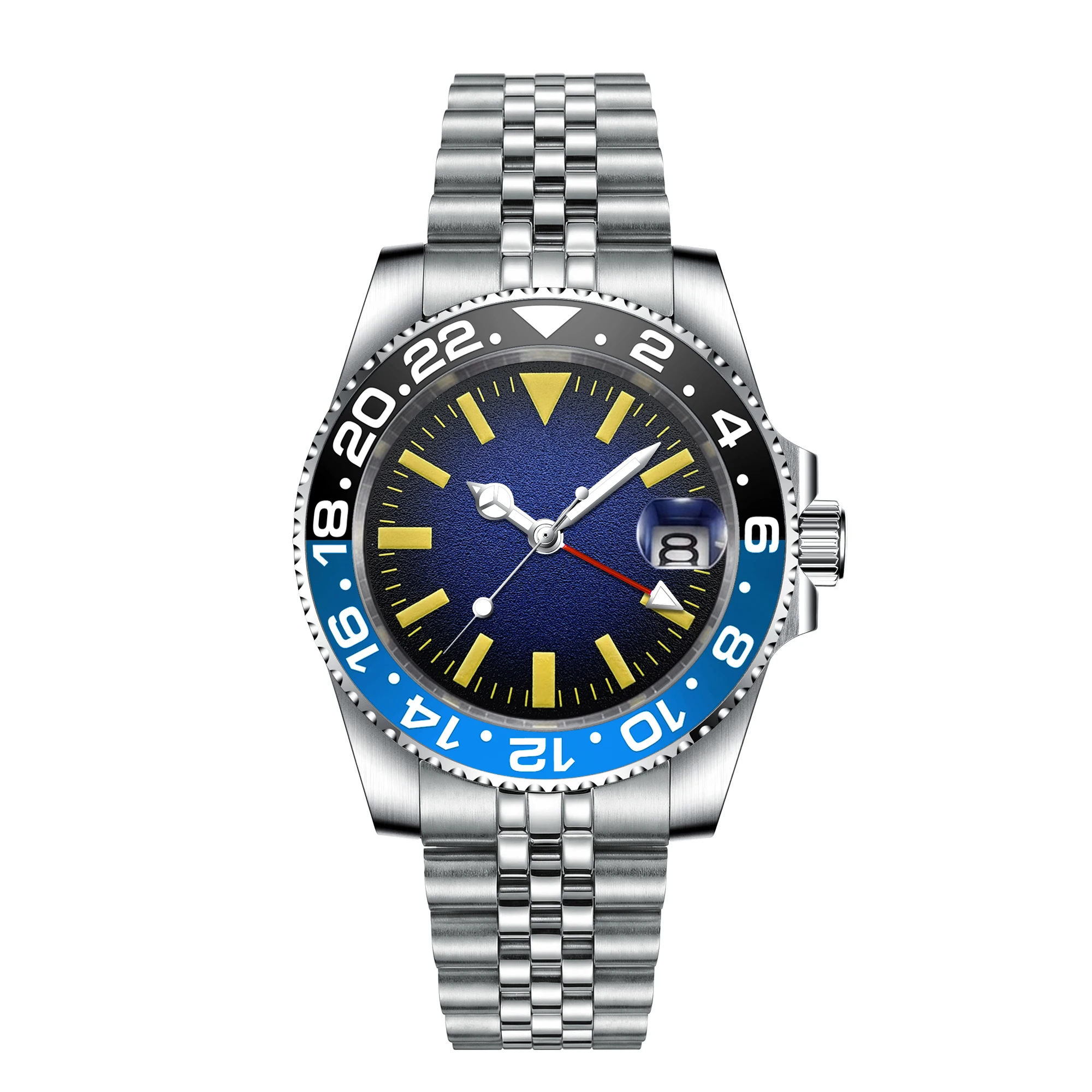 Custom Logo 40mm Men GMT Swiss Ronda 515-24 Quartz Wristwatch 10Bar Waterproof 316L Stainless Steel Sapphire Glass Reloj Hombre