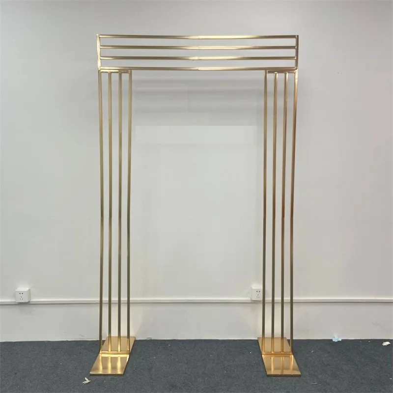 Shiny Gold-Plated Square Screen Backdrop Shelf, Wedding Arch, Geometric Flower, Door Stand, Artificial Flor, 2.2m, 3Pcs