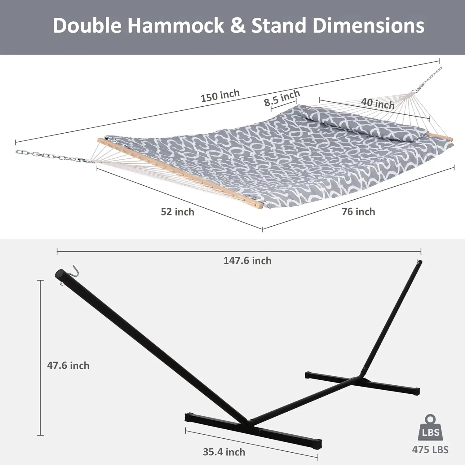 Outdoor Double Hammock with Stand, Two Person Cotton Rope Hammock with Polyester Pad, Circle Pattern