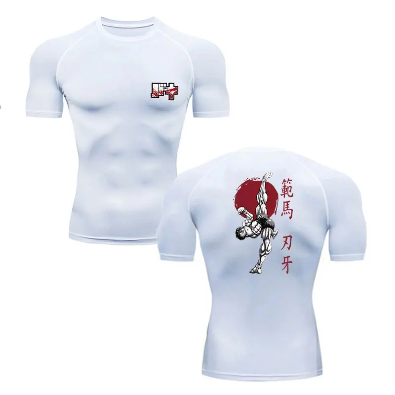 Anime Baki Hanma T-Shirt do biegania męska koszulka kompresyjna Outdoor Fitness druga skóra szybkoschnący odzież sportowa nowe sportowe Top spodenki