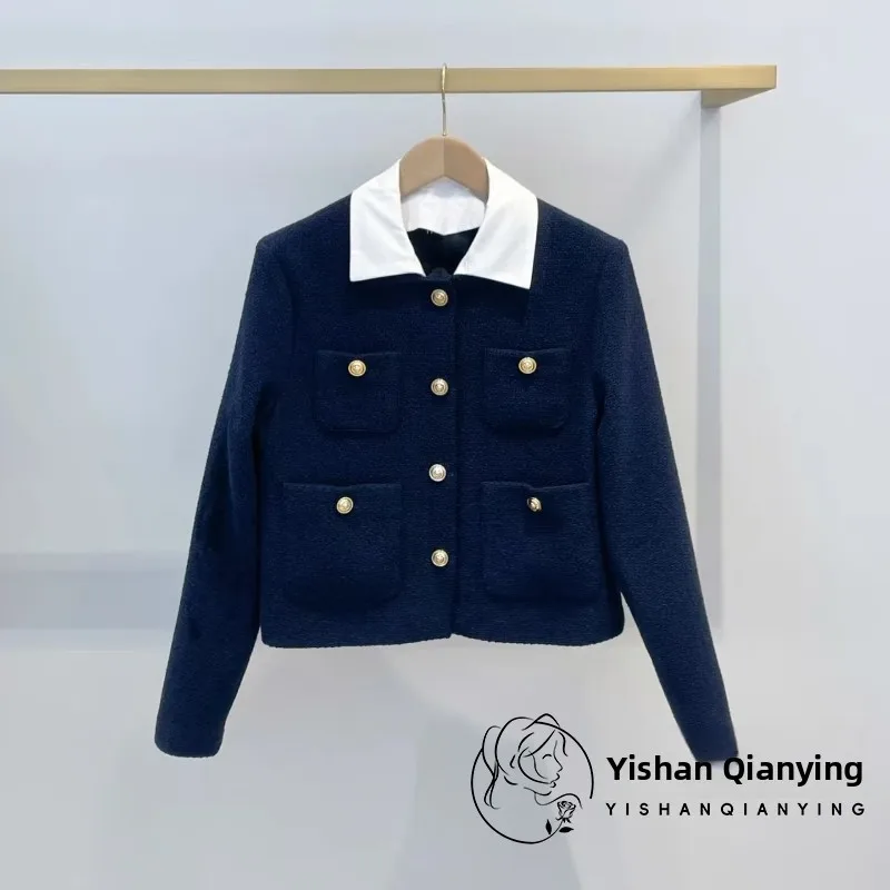 

ort irt Collar Jaet for Women Detachable Color Blo Design Autumn Winter Faion Straight Cut Sle Ladies Coat