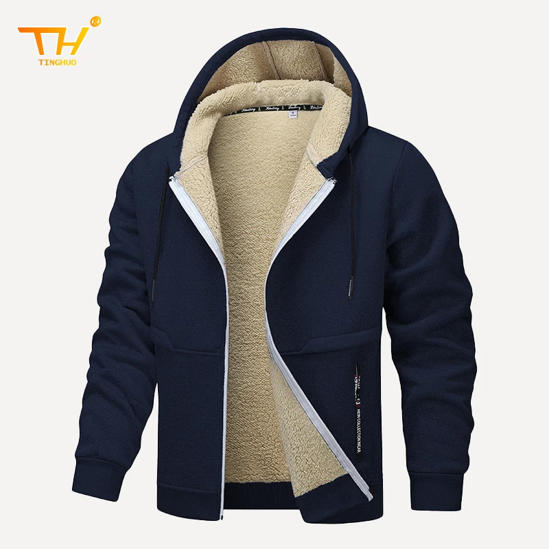 TINGHUO Sweater men hooded cardigan hooded hoodies men's Fleece Zipper coats Men autumn winter 2024 new