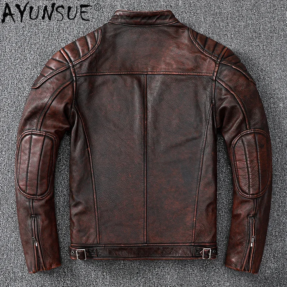 2024 Real Genuine Leather Jacket Men Stand Collar Vintage Cow Coat Motorcycle Women's Clothing Chaquetas Hombre WPY3355