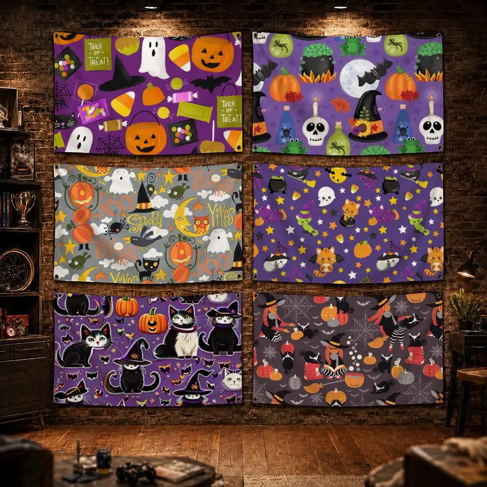 Halloween Purple Spooky Pattern Flags Flags for Bedrooms Home Decor Items Outdoor Decors Garage Decoration Flaga