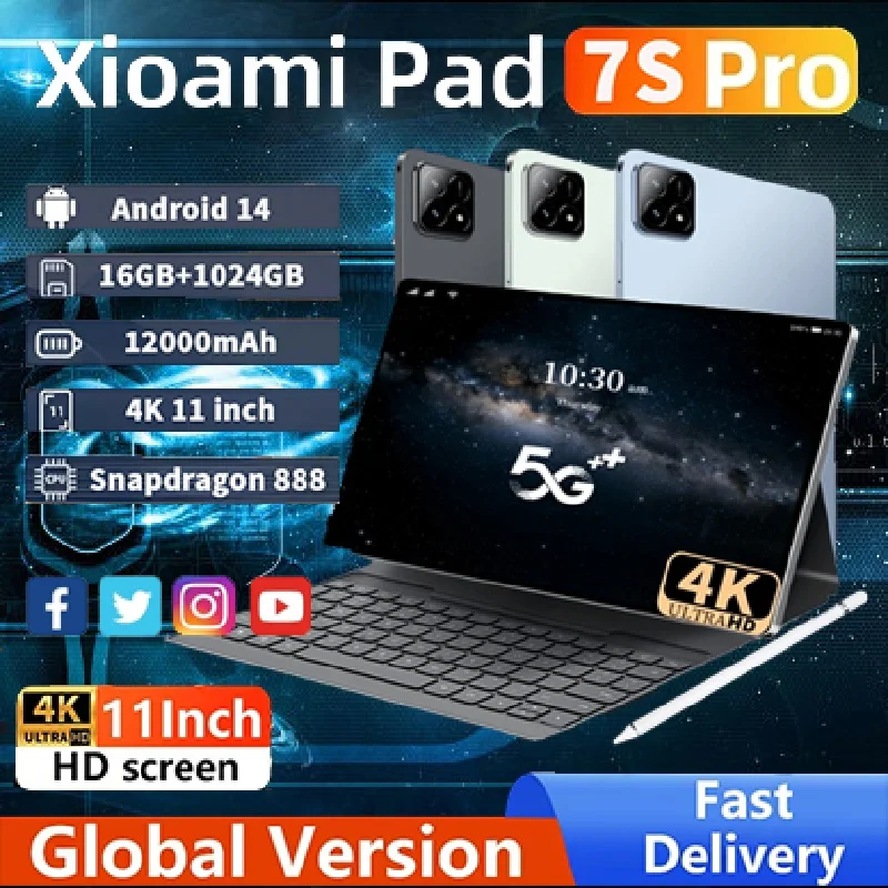 2025 Original insignia 5G Tablet Pad 7 Pro Snapdragon 888 16GB + 1TB 11 pulgadas 12000 mAh Android 14 16MP + 32MP mesa de llamadas Dual SIM