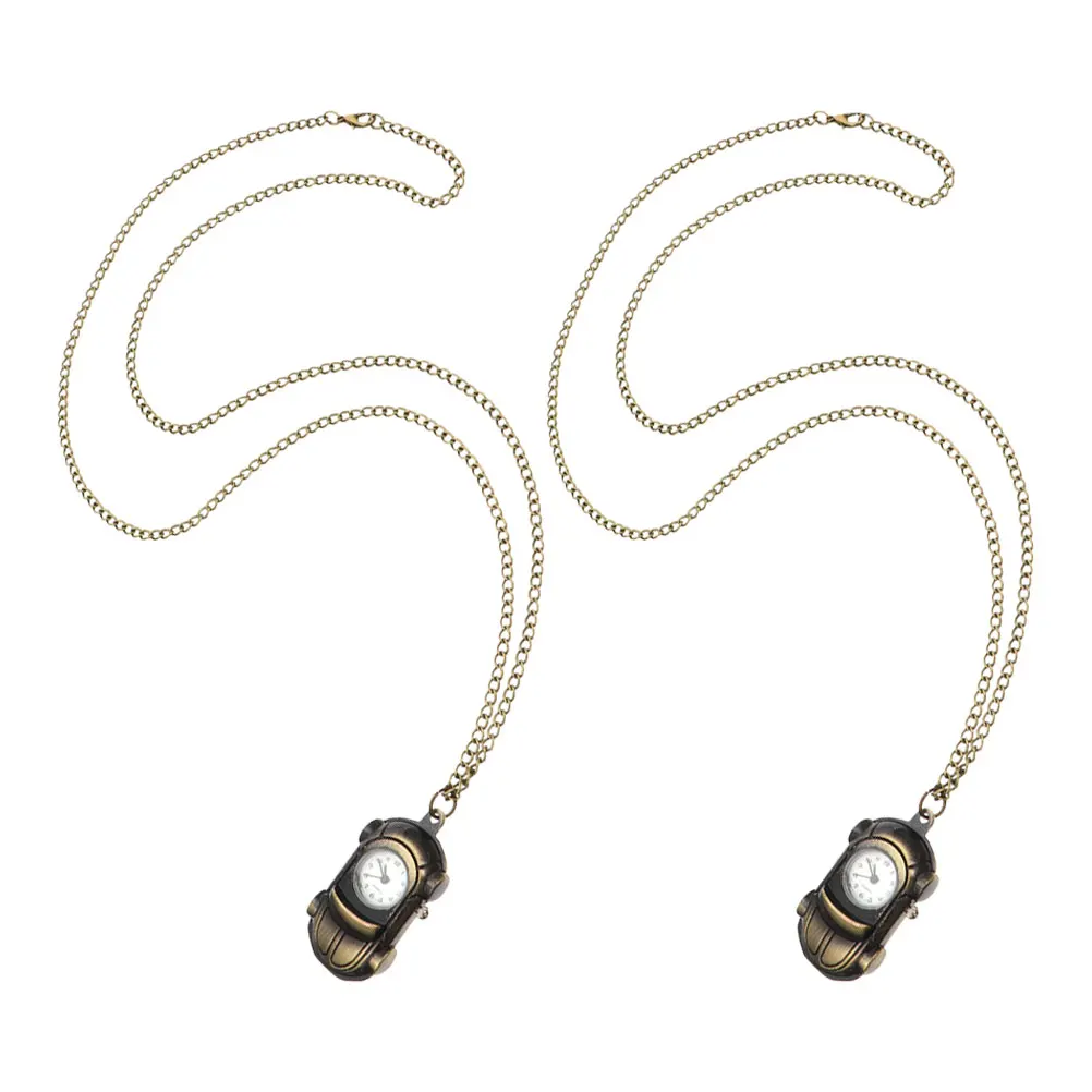 

2 Pcs Car Hanging Student Exam Watch Shape with Diamonds Clock Necklace Brooch Simple Cute Decorative