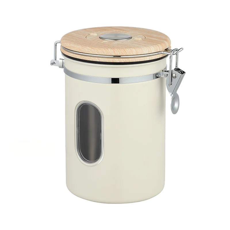 

Coffee bean sealed jar 304 stainless steel one-way exhaust valve storage bottle with spoon for preserving dried fruits