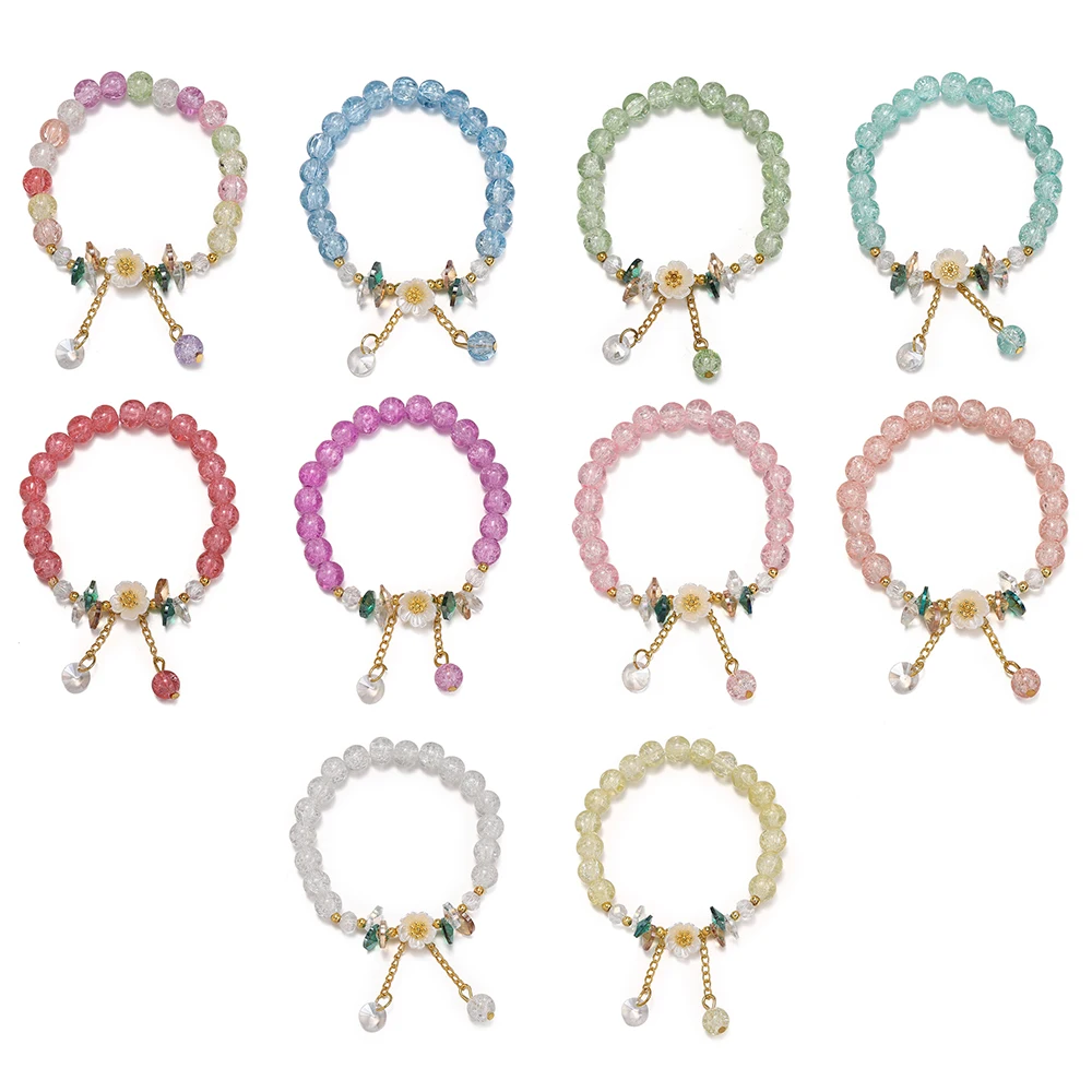 1pc Korean Style Sweet Daisy Flower Bracelet Colorful Crystal Beaded Elastic Rope for Women Girls Party Wedding Jewelry Gift