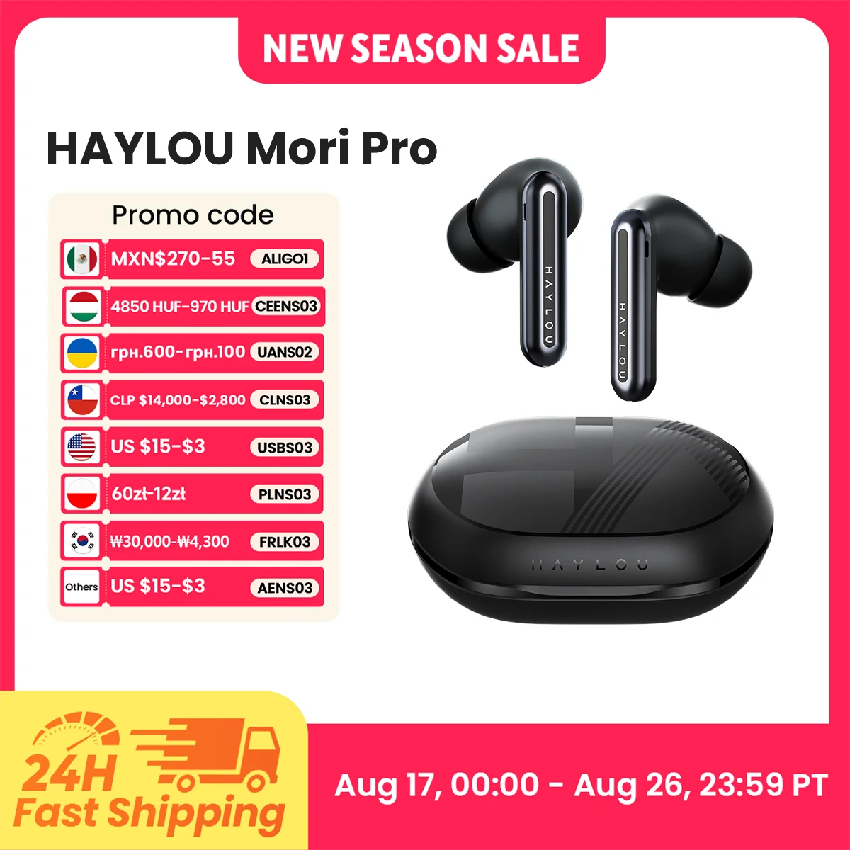 HAYLOU Mori Pro Bluetooth 5.4イヤホン -43dB ANCアクティブノイズキャンセリングイヤホン 6マイク ワイヤレスヘッドホン 35時間バッテリー駆動