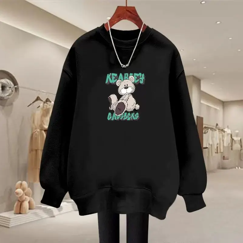 Autumn Winter New Vintage Cartoon Printed Hoodies American Style Loose Long Sleeve Cotton Sweatshirts Women O-neck Top Pullovers