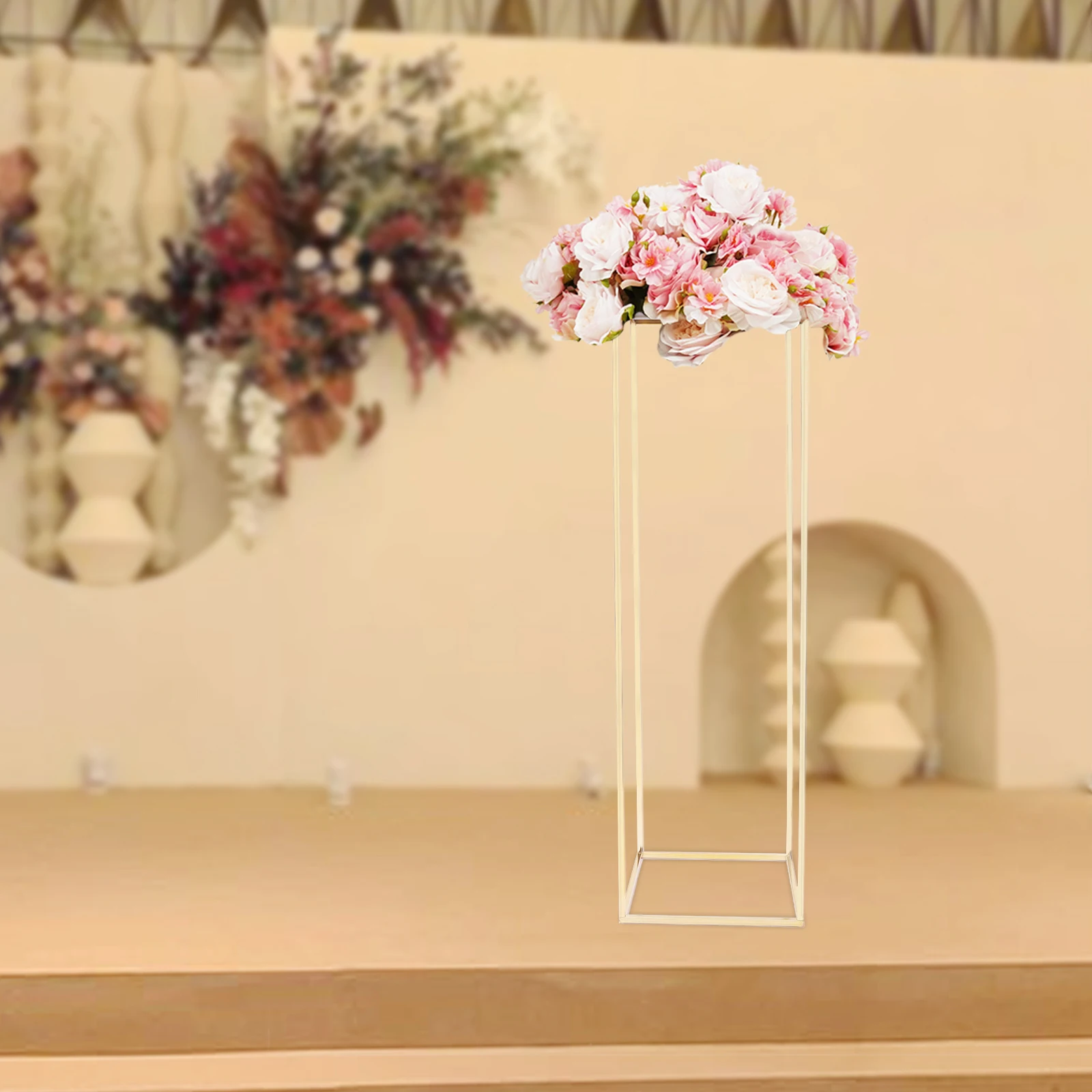 

Metal Flower Stand, Gold Flower Display Stand, Rectangular Flower Stand Wedding Decoration, for Home Decor (Gold, 29x29x100 cm)