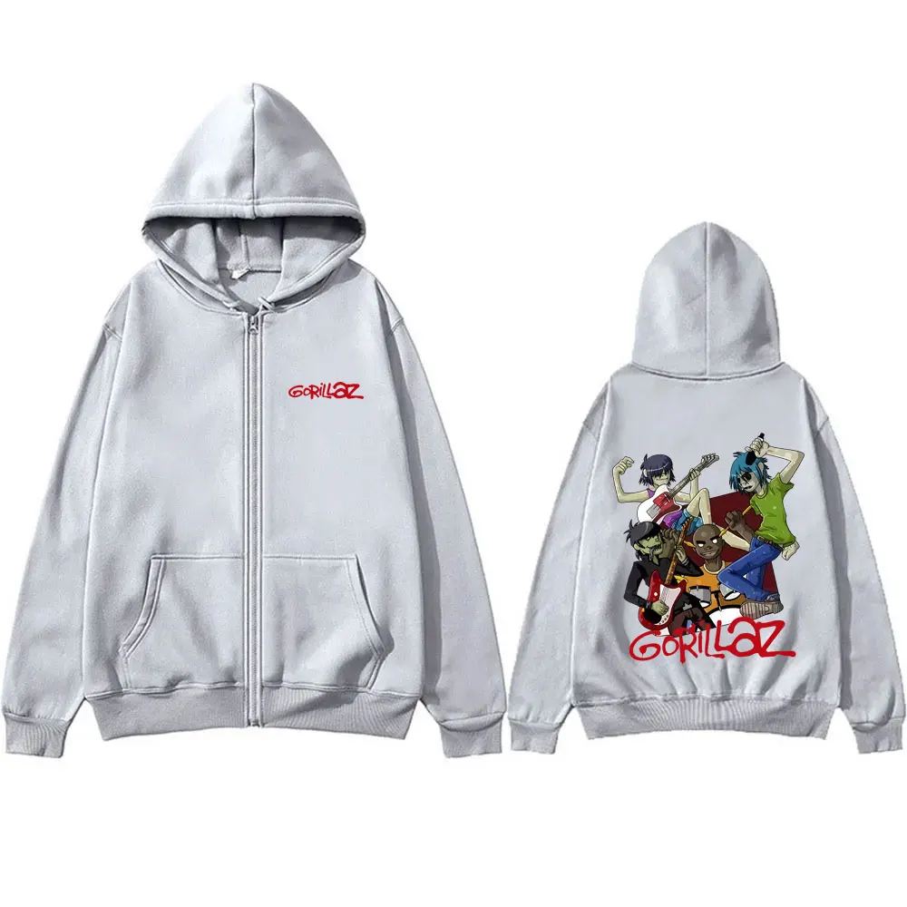 Rock Band Gorillaz Graphic Zipper Hoodie Men Women Hip Hop Gothic Oversized Zip Up Jacket Men's Casual Vintage Zip Up Sweatshirt