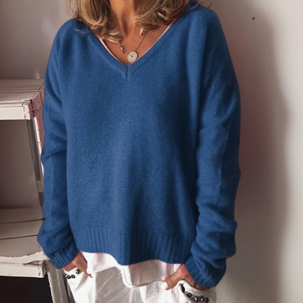 

Женский сексуальный свитер с v-образным вырезом и длинными рукавами, повседневный универсальный европейский и американский модный новый от