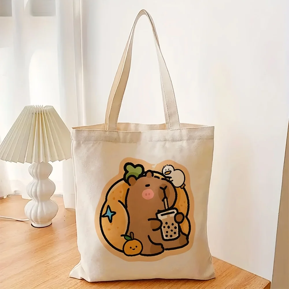 

Capybara Relax and Drink Canvas Tote Bag, Reusable Shopping Bag, Perfect for Book Lovers, Durable Casual Fashion Tote Bag