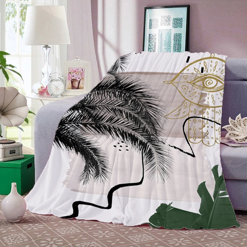 Eucalyptus Fan Palm Fleece Blanket for Decorative Sofa Fluffy Soft Blankets Bedroom Decoration Bedspread on the Bed Throw Boho