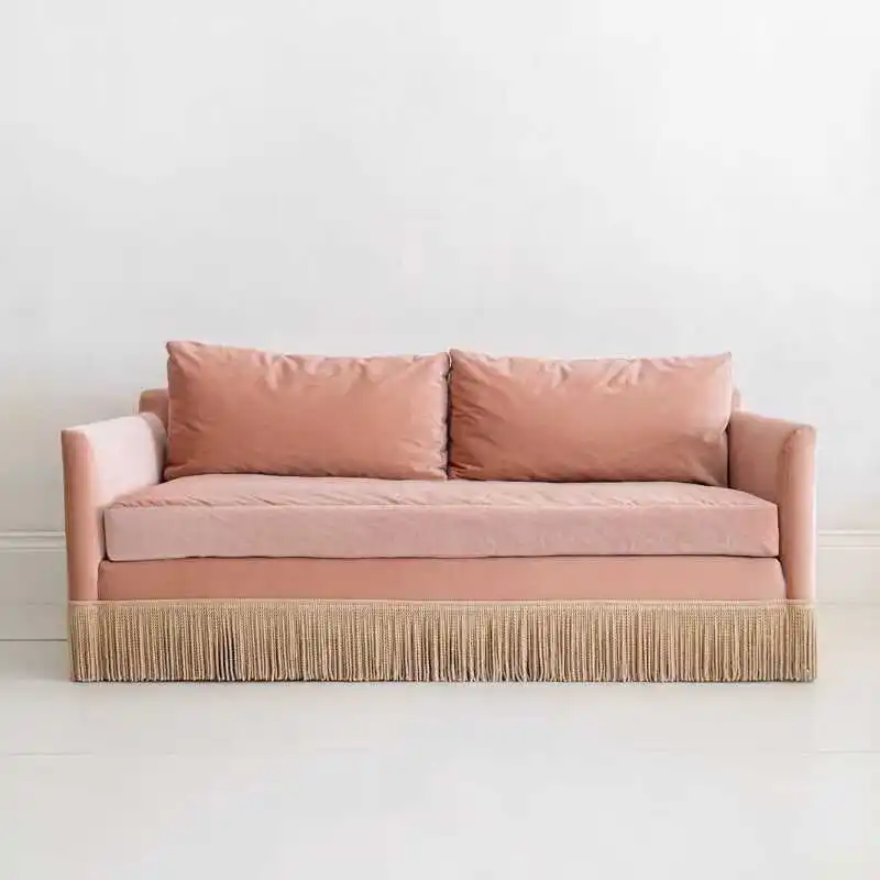 Retro French flannel sofa lotus root pink removable and washable straight row homestay photography photo small apartment fringed