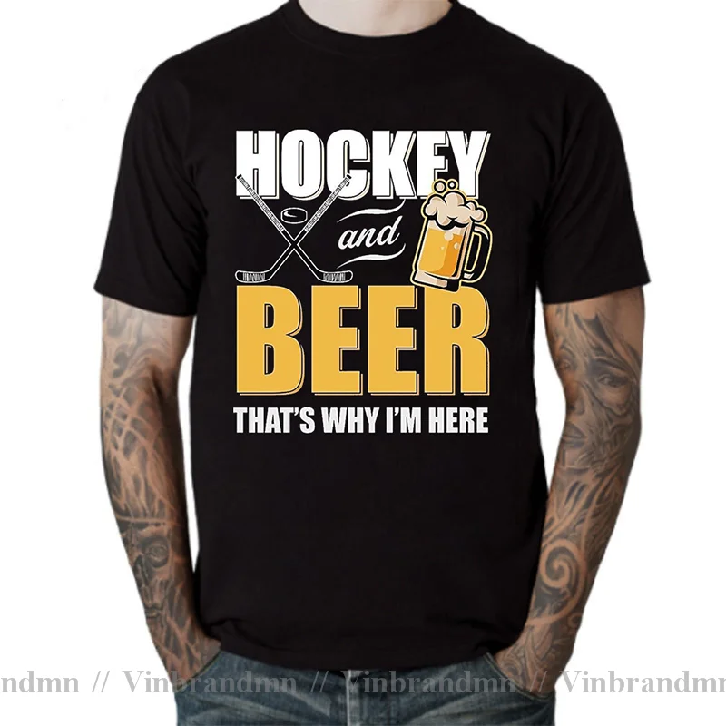 2022 Vintage Summer Style Hockey And Beer That's Why I'm Here Men T-shirt Funny Canada Hockey Player Best Gift T shirts for male