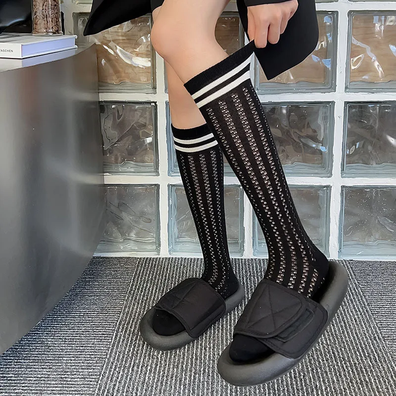 Hollowing Out Mesh Breathable Knee Socks Summer Thin Women Long Socks Stockings Japanese Style Striped Girl Knee Socks Stockings