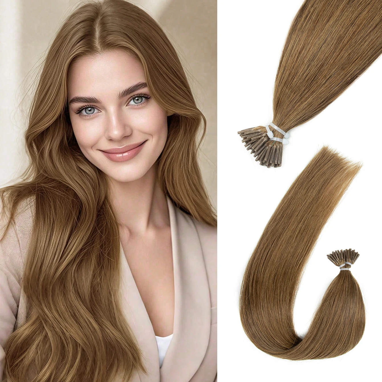 

Natural I Tip Extension Human Hair Machine Remy Keratin Hair Hot Pre-bonded Micro Beads Hair For Women 12-20inch 50pcs/pack 30g
