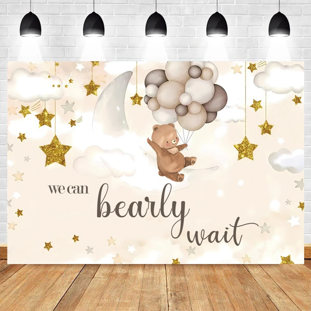 Hot Air Balloon Bear Elephant Backdrop Girl Boy Baby Shower Birthday PartyWe Can Bearly Wait Photography Background Photo Studio