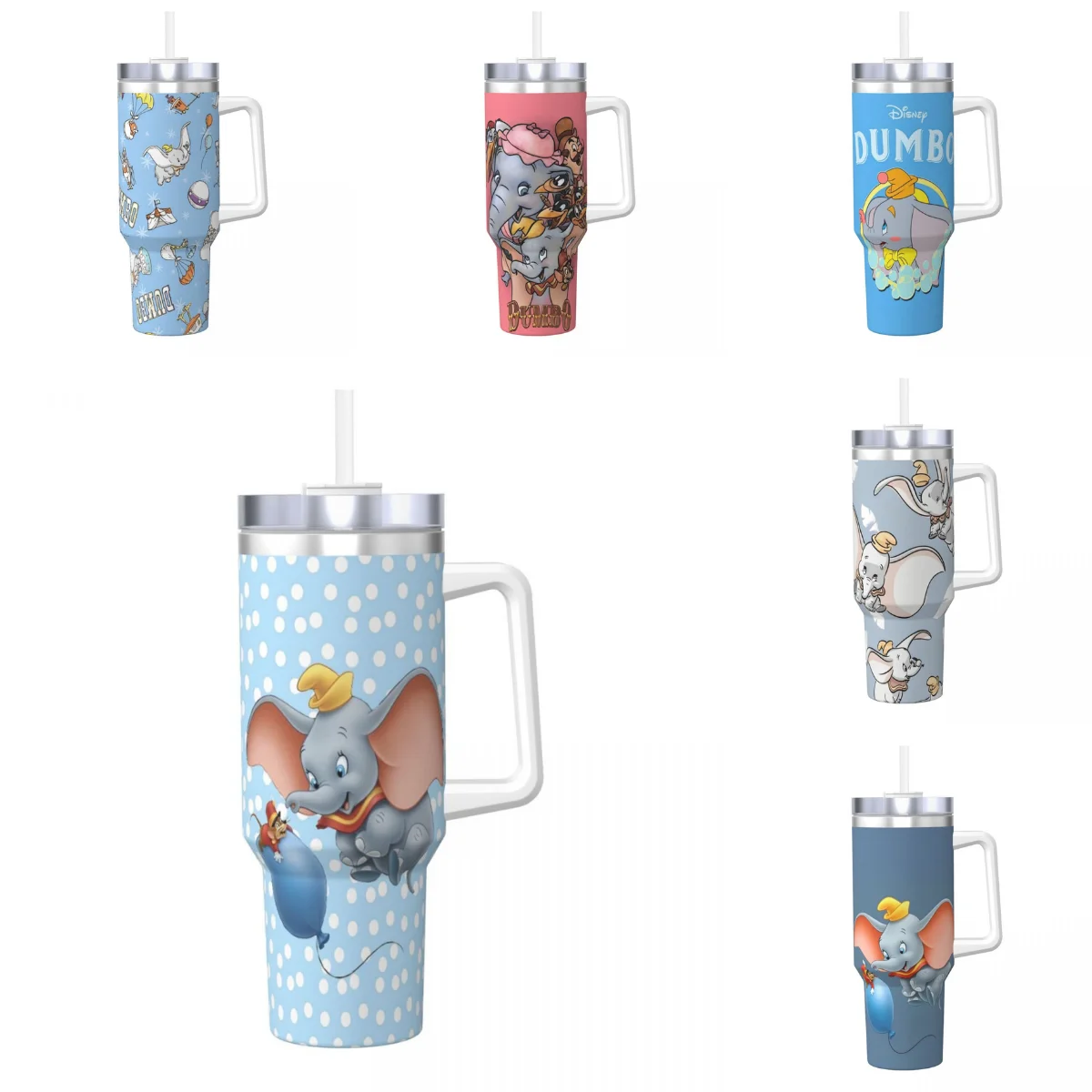 Stainless Steel Tumbler Dumbo Disney Car Mugs With Straws Driving Cold Drink Water Bottle Insulated Large Capacity Thermal Cups