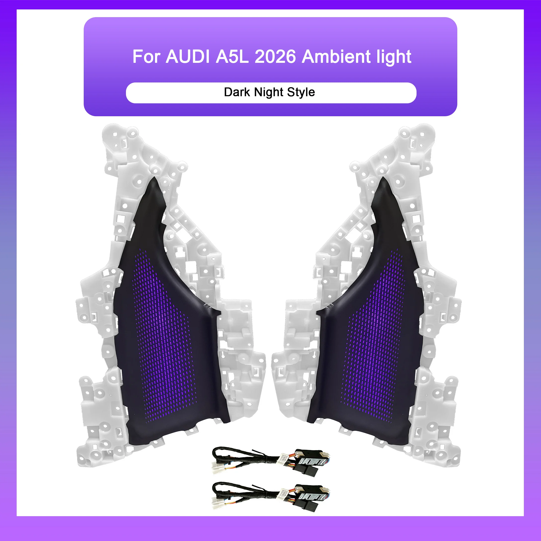 For Audi A5L 2026: Dynamic Decorative Front Door Panels Saddle-shaped Panel 64-Color Ambient Lighting.