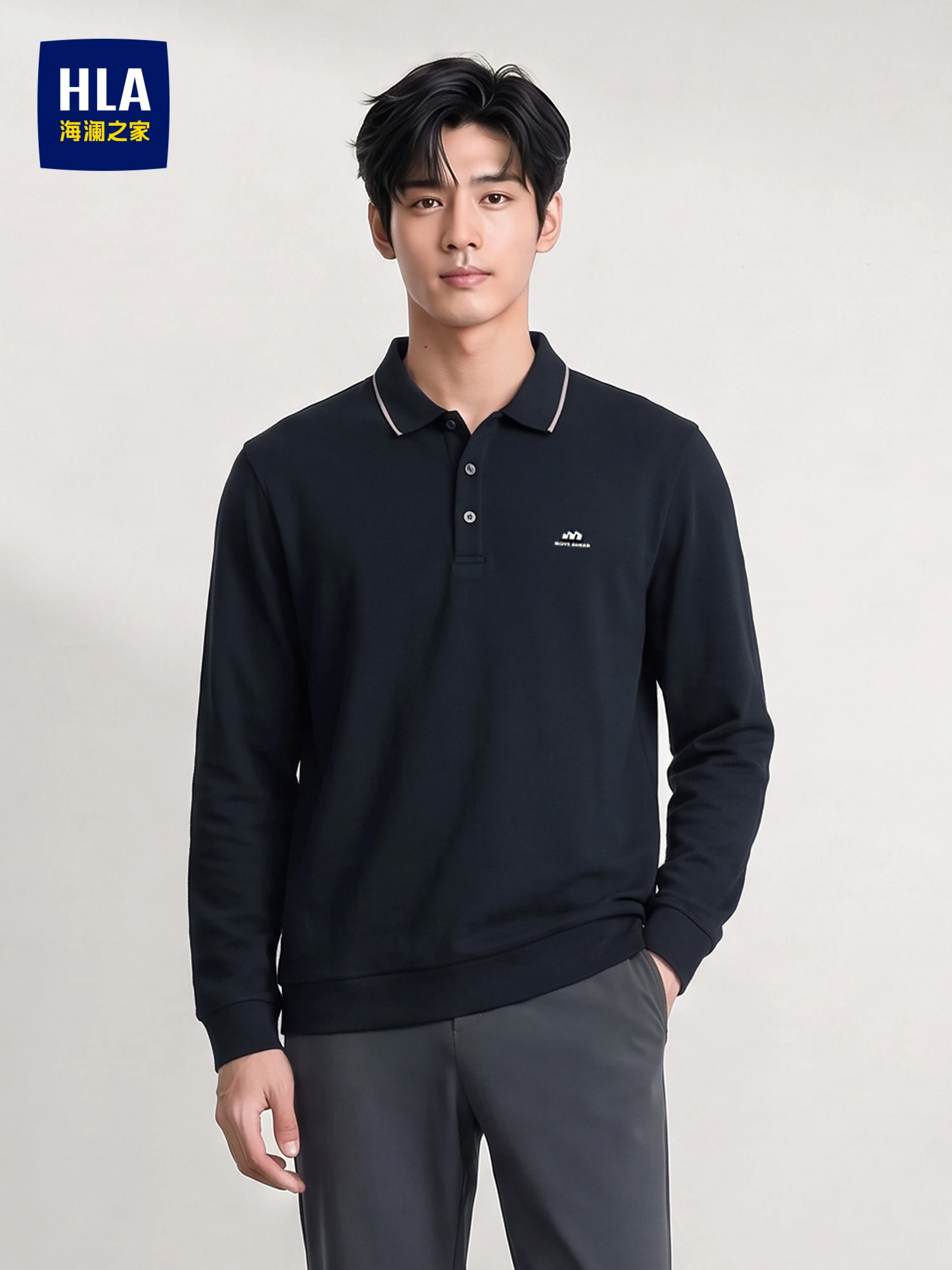 Business Casual Long Sleeve  Shirt HLA Sea Hem Home High Frequency Printing Collared Top for Men Autumn Fashion Male ...