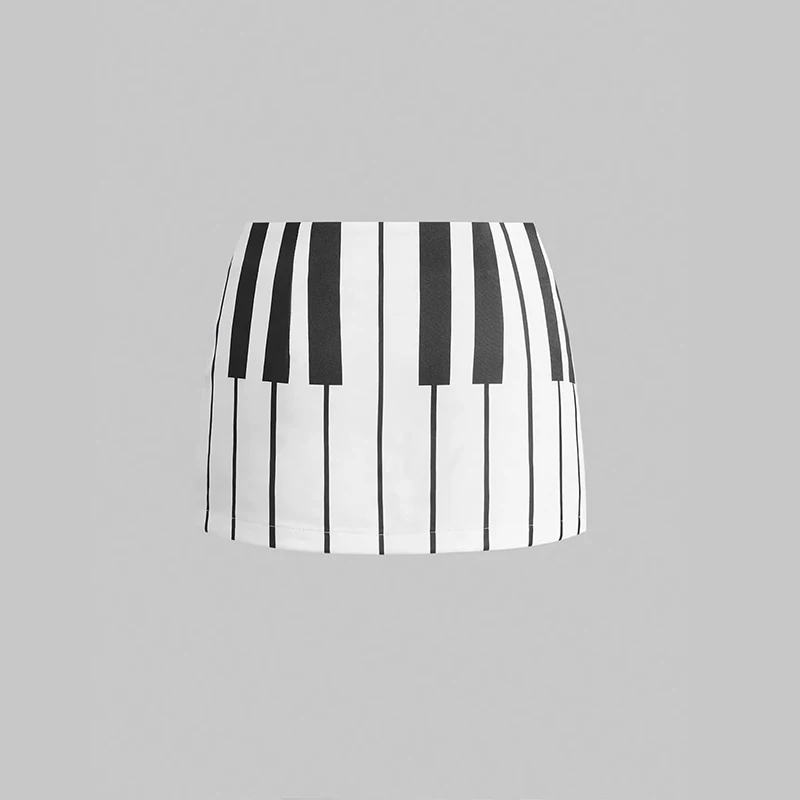 Summer New European and American Korean Simple Note Piano Keys Printed Design Sheath Skirt for Women
