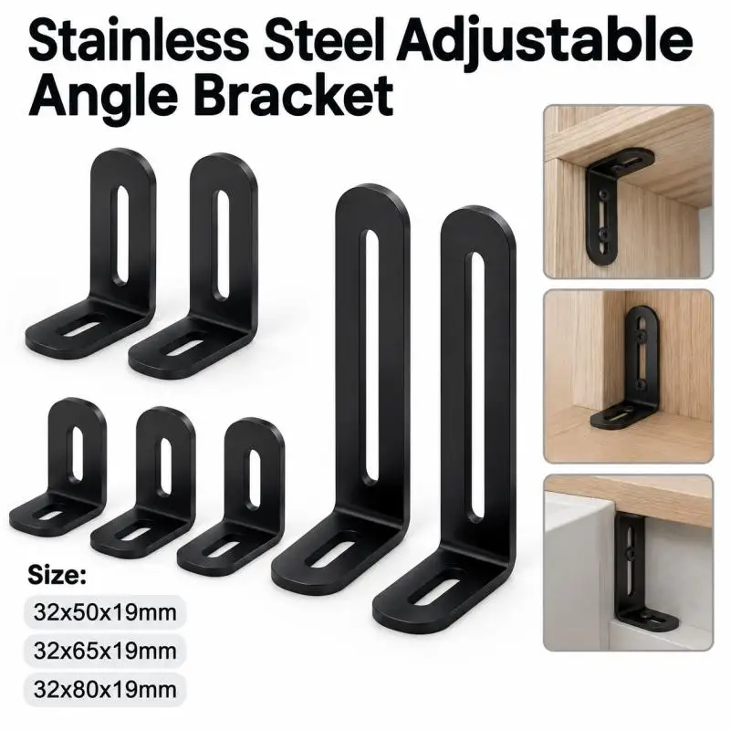 Stainlesss Steel Adjustable Angle Code Long Hole Activity 90 Degree Right Angle Furniture Fixer L-shaped Shelf Bracket Connector