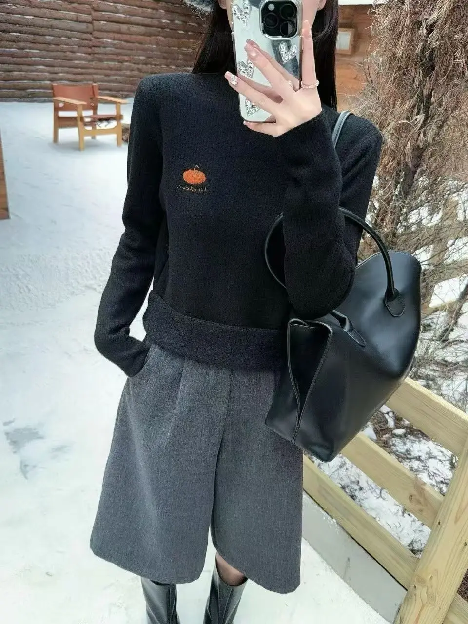 Outono inverno thiened f gola alta bordado intermido fce camisola de malha feminina sobrecarga quente versátil topo