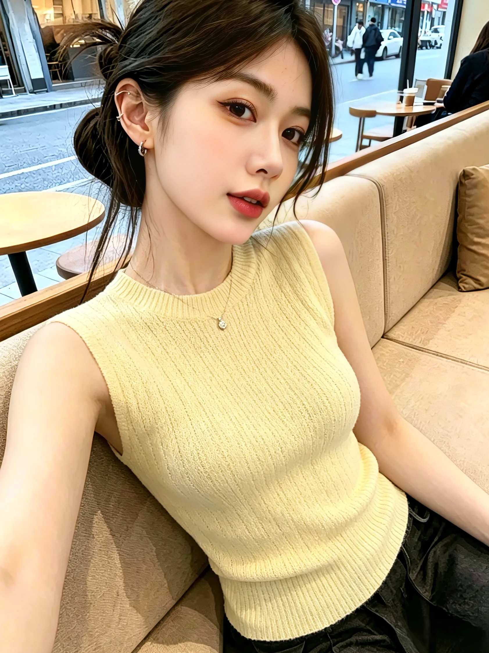 

Yellow Knitted Sleeveless round Neck Vest Women's Summer New Style Self-Preserving Recommended Gentle Versatile Top