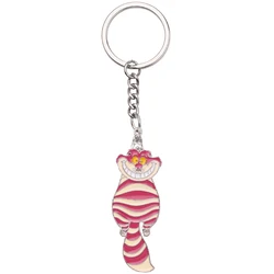 Anime Alice in Wonderland Keychain Cute The Cheshire Cat Enamel Pendant Keyring Cartoon for Men Women Jewelry Decoration Gift