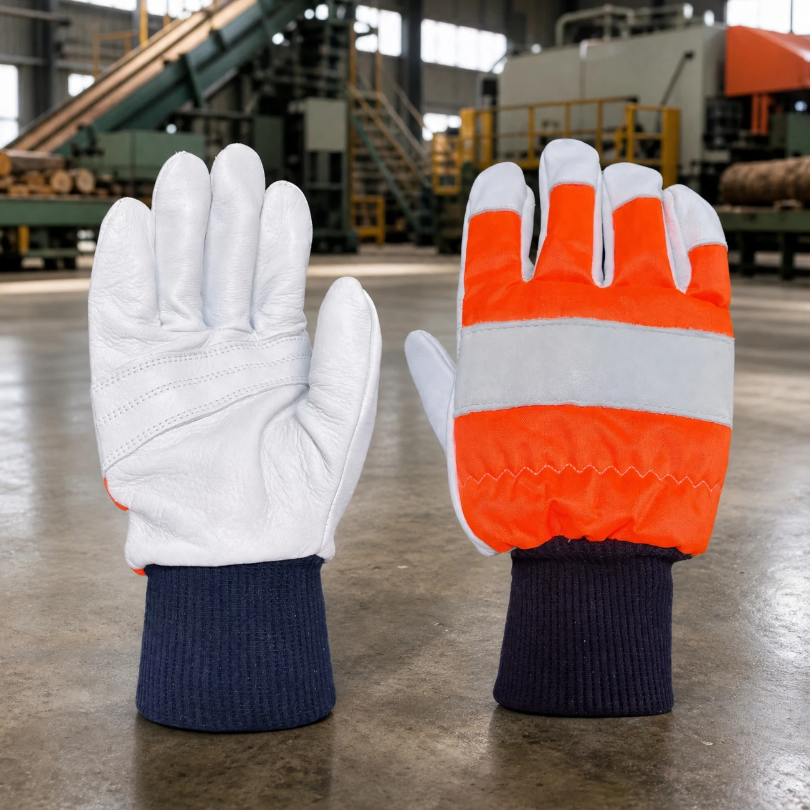 Chainsaw-Protection Work Gloves Abrasion-Resistant Leather Palm Work Gloves Comfortable Versatile for Woodcutters, Woodcutting