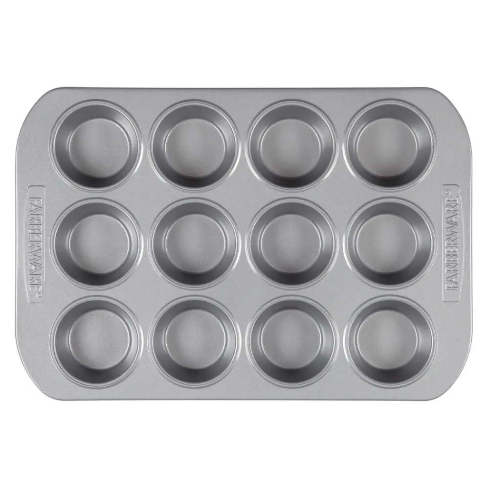 Nonstick Bakeware 12-Cup Muffin Pan and Cake Pan Set, 4-Piece, Gray
