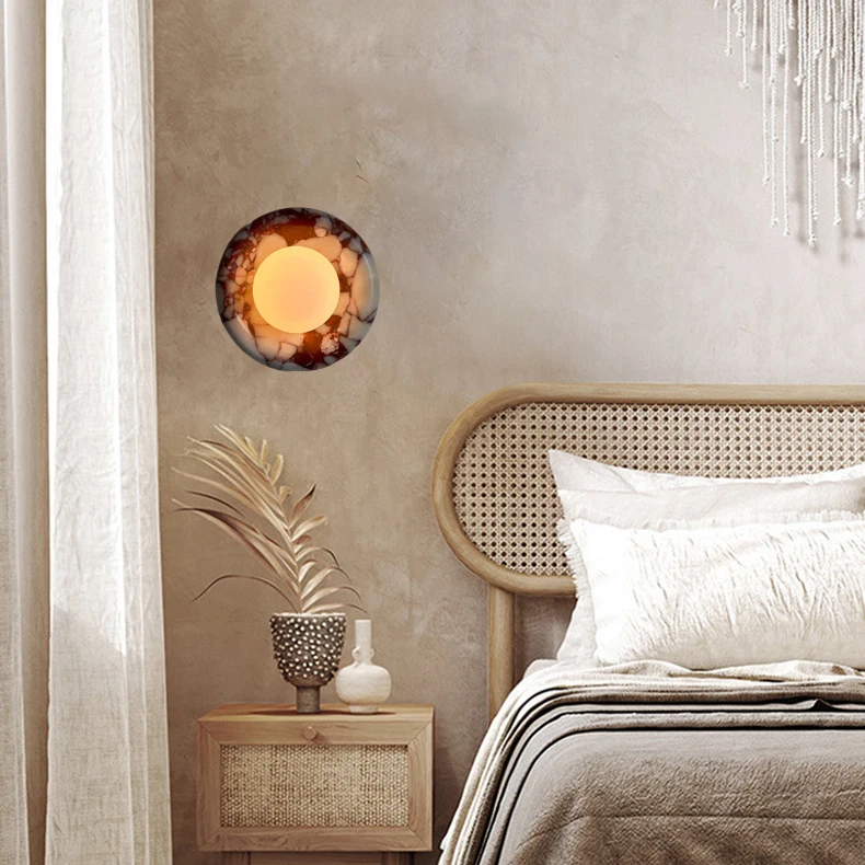 Round Real Stone Wall Light Home White Glass G9 Bulb Indoor