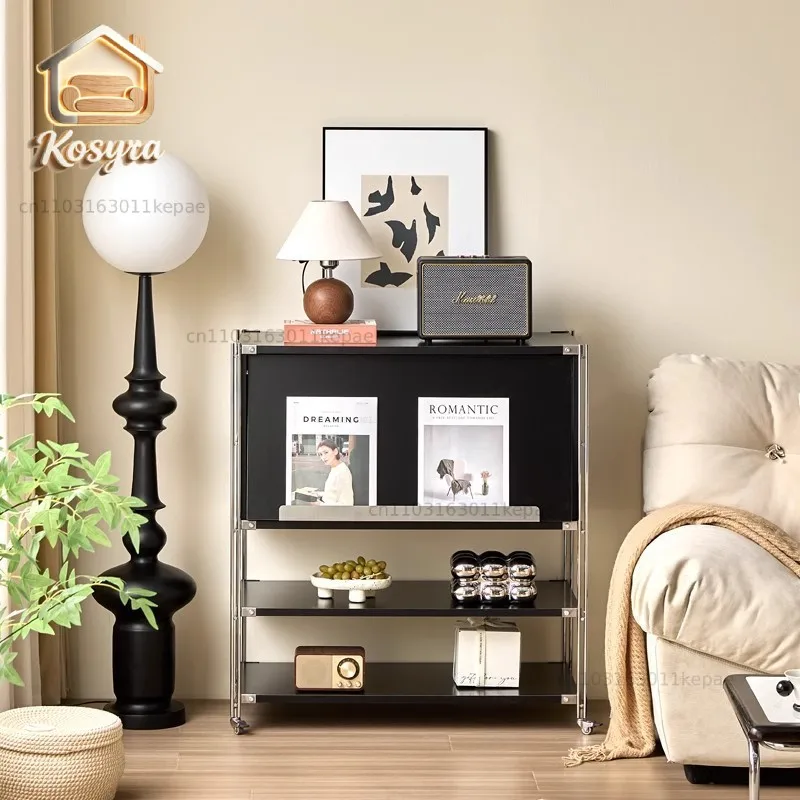 Solid wood modern double-layer locker removable leisure area coffee machine storage cabinet bedroom simple bedside