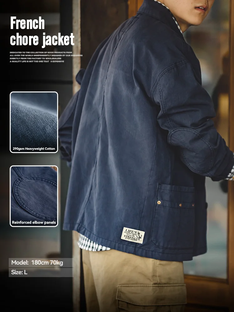 

Maden Navy Drop Shoulder Jacket Men Turn-down Collar Hunting Tops Multi-Pocket Coat Men's Spring and Autumn Workwear Jacket