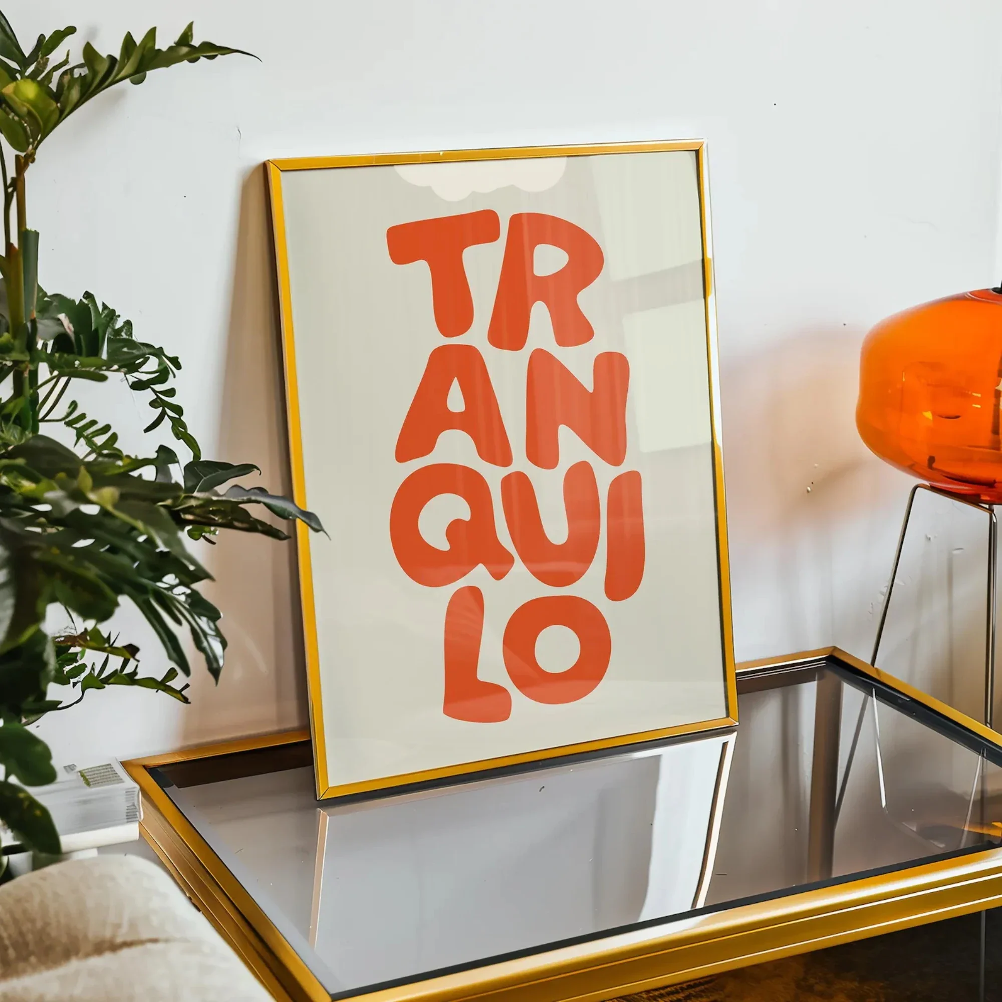 Multiple sizes 1pc frameless Canvas Painting,Boho Tranquilo Orange Cream Retro Typography Wall Art Print Canvas Painting Poster