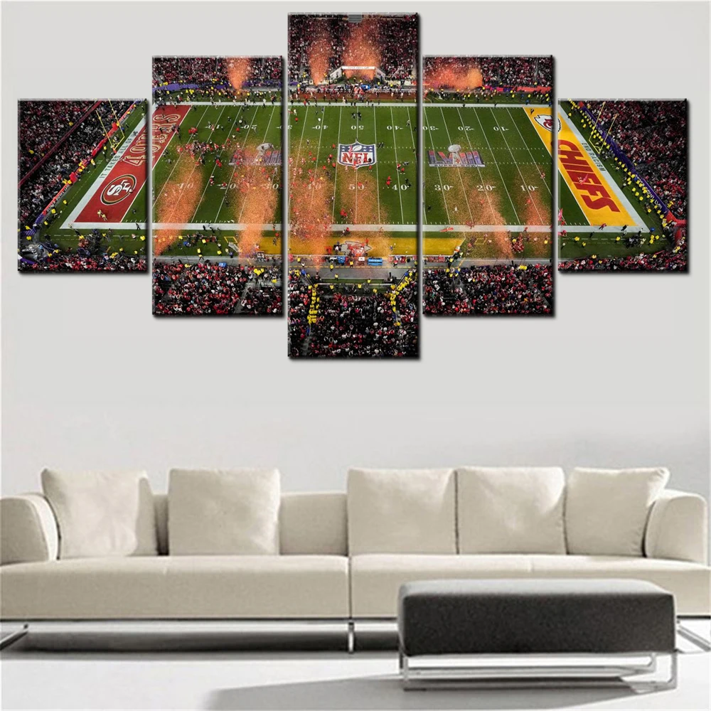 

5 Pieces Canvas Wall Arts Poster Painting Sports Super Bowl 2024 Wallpaper Home Decor Picture Printing Interior Mural Artwork