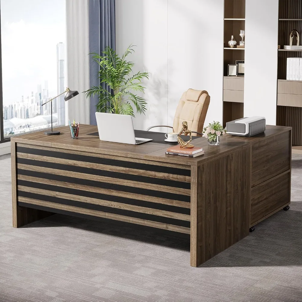 

62.2" Executive Desk with Mobile File Cabinet,L-Shaped Office Desk with Storage Shelves,Large Computer Desk Business Workstation