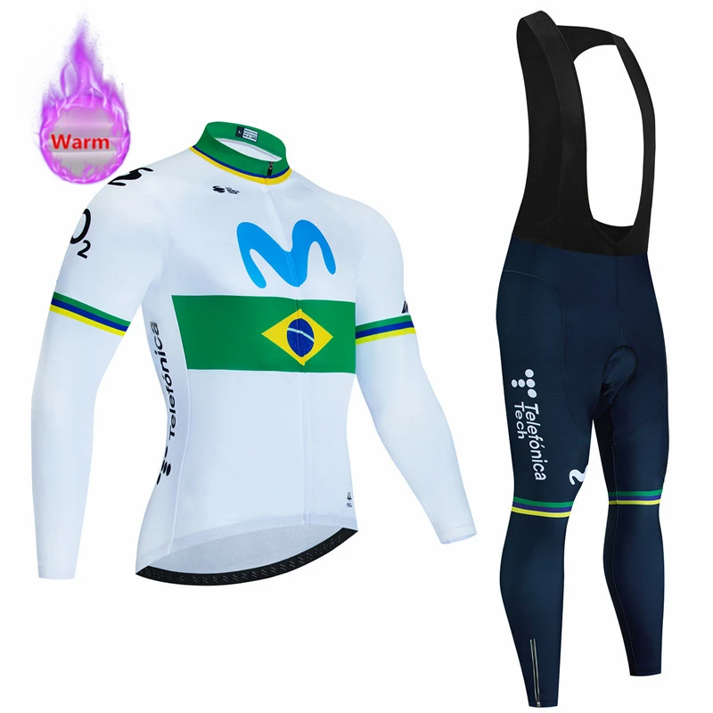 Movistar Team Winter Cycling Clothing Thermal Fleece Bicycle Jersey Set MTB Clothes Road Bike Uniforme Ropa Ciclismo Invierno