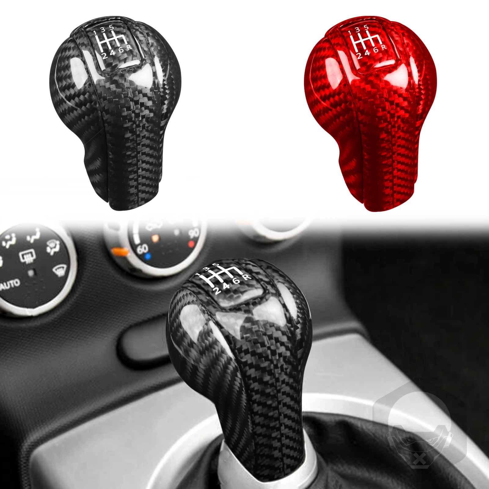 

For NISSAN 350Z Z33 2003 2004 2005 2006 2007 2008 2009 Carbon Fiber Red/Black Center Manual Gear Shift Head Knob Cover Trim Cap