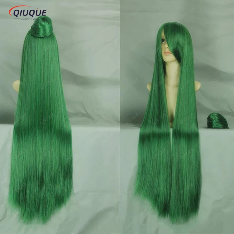 Anime Meiou Setsuna Wigs 100cm Long Green Sailor Pluto Heat Resistant Synthetic Hair Cosplay Wig + Wig Cap