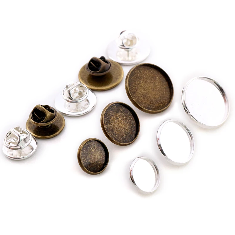 10 sztuk 12/14/16/18/20mm wewnętrzna rozmiar posrebrzane brąz broszka styl Cabochon baza puste spinki Spacer ustawienia Tie Tack Pins