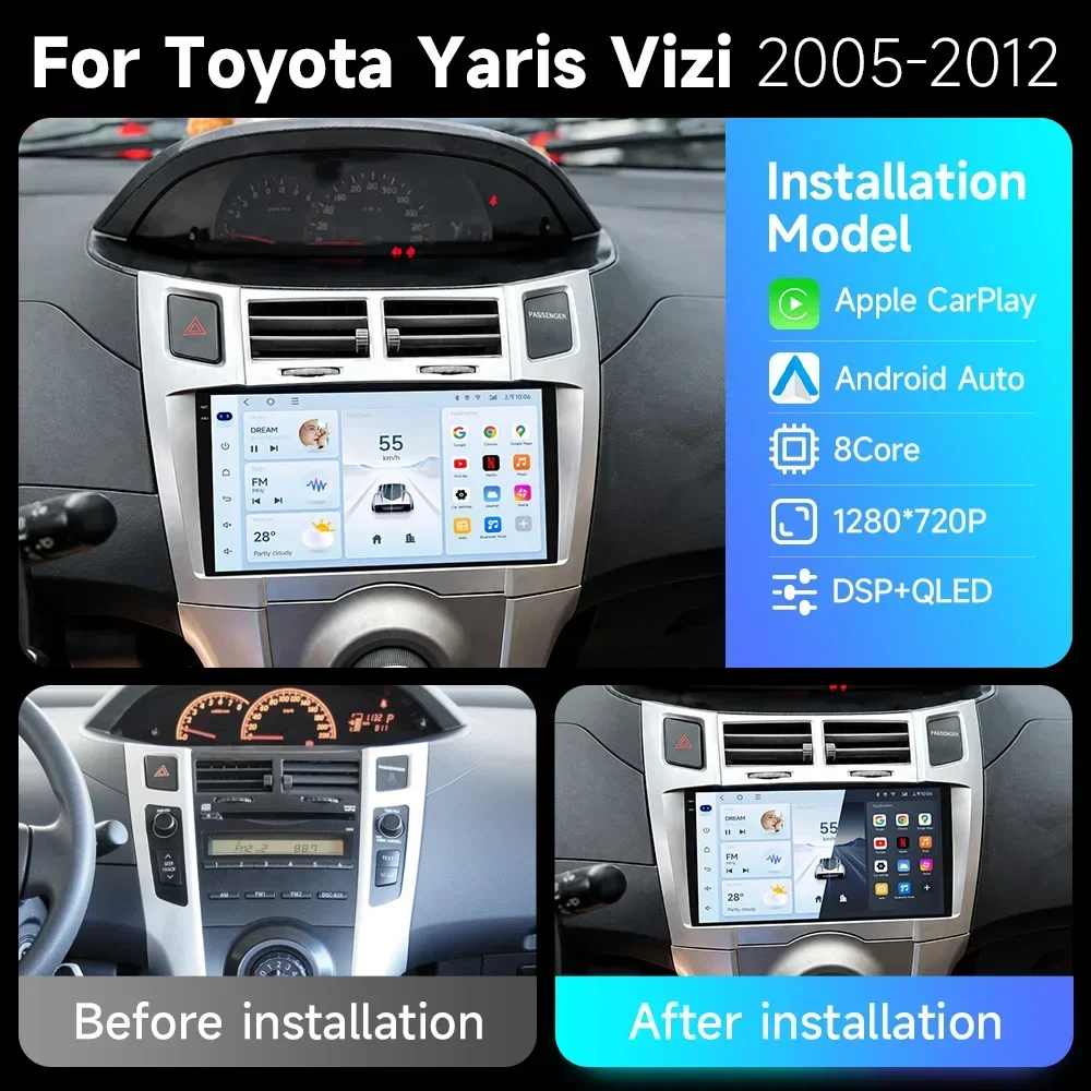 JIUYIN 2 Din Car Radio Multimedia Player For Toyota Yaris 2005-2012 Android 12 4G GPS WIFI Navigation Stereo Head Unit Carplay