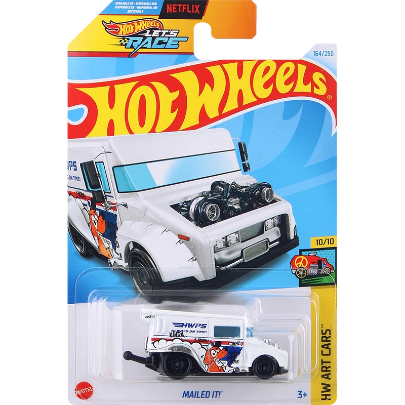 Hot Wheels Mailed It! White Blue #164 Let's Race 2024 HW Art Cars 1/64 Diecast Vehicle Car Model Toy for Boys Gift C4982