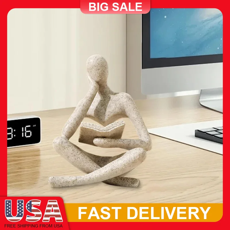 

Abstract Thinker Statue Sculpture, 4.5 Inch Resin Reading Figurine for Bookshelf Decor, Modern Home Office Desk Art Decor Gift