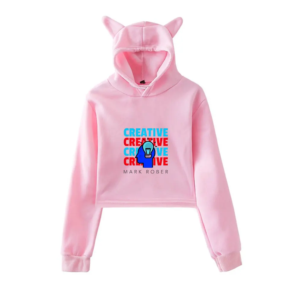 

Mark Rober Merch винтажная уличная одежда 90-х годов с логотипом, толстовки с капюшоном для девочек, укороченный модный спортивный пуловер с кошачьими ушками