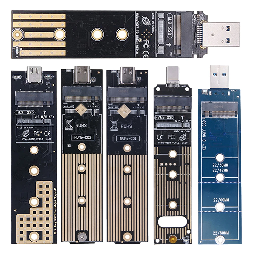 M.2 To USB Type-C Adapter M B Key M.2 SATA SSD Adapter Converter NGFF NVME Dual Protocol M2 to USB 3.1 Riser Card Board M.2 SSD